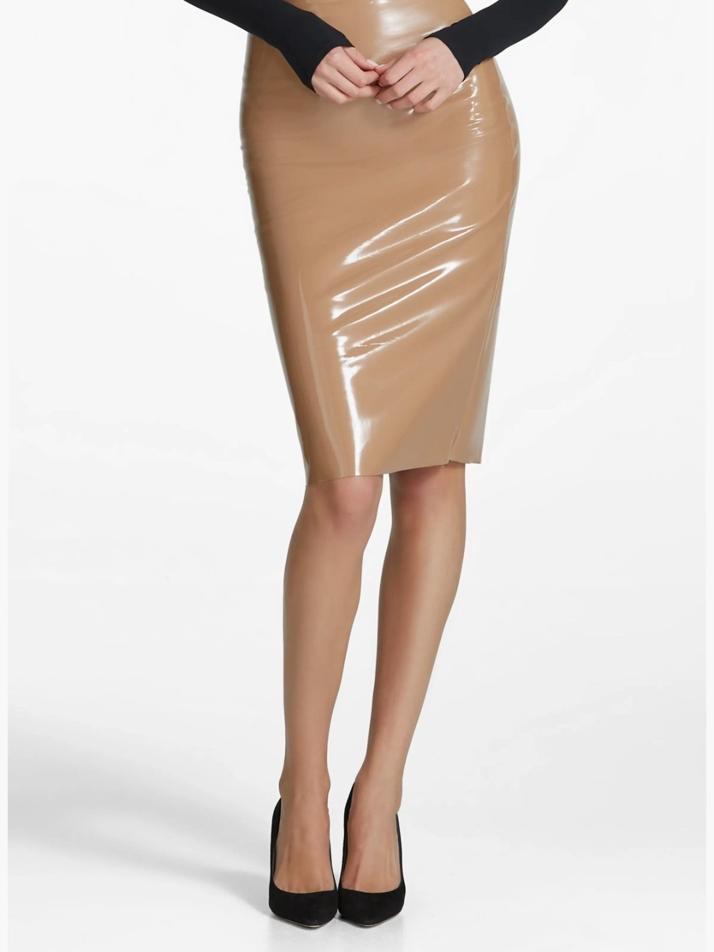 Commando Tan Patent Midi Pencil Skirt